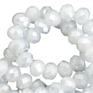 Faceted glass beads 8x6 mm rondelle Cloud grey-pearl high shine coating